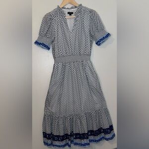 J.Crew Ferris Smocked Ruffle Cotton Voile Dress Blue White Size XS Spring